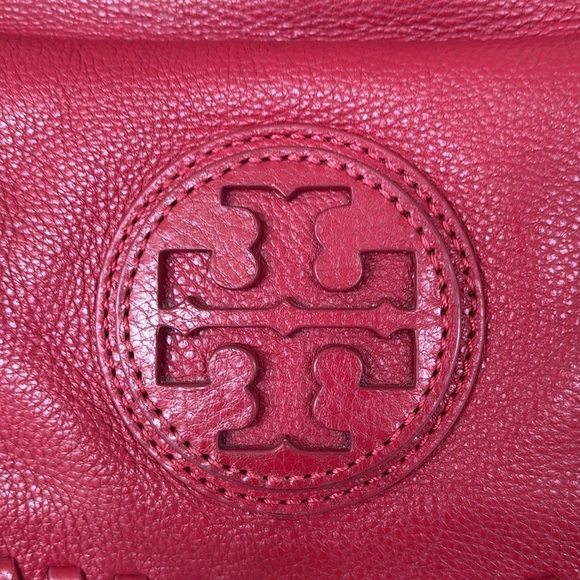 Tory Burch Genuine Leather Red Saddle Bag Gold Tone Chain Woven Shoulder Purse - Picture 4 of 16